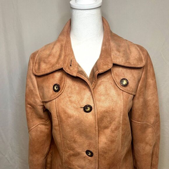 Montaco Faux Suede Button Up Collared Womens Jacket Designer Light Brown - Picture 3 of 10